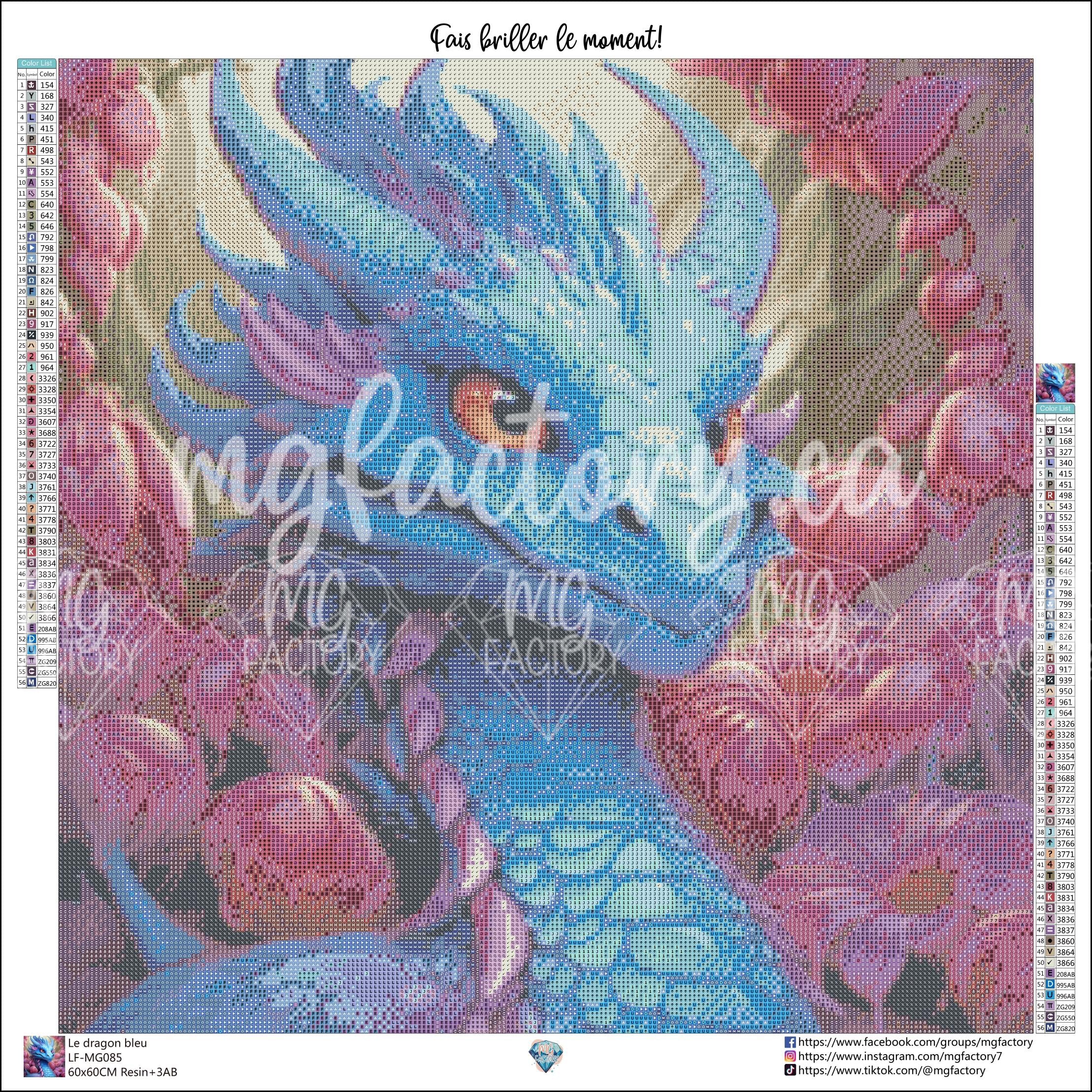 Toile Diamond Painting - Le dragon bleu 60x60cm