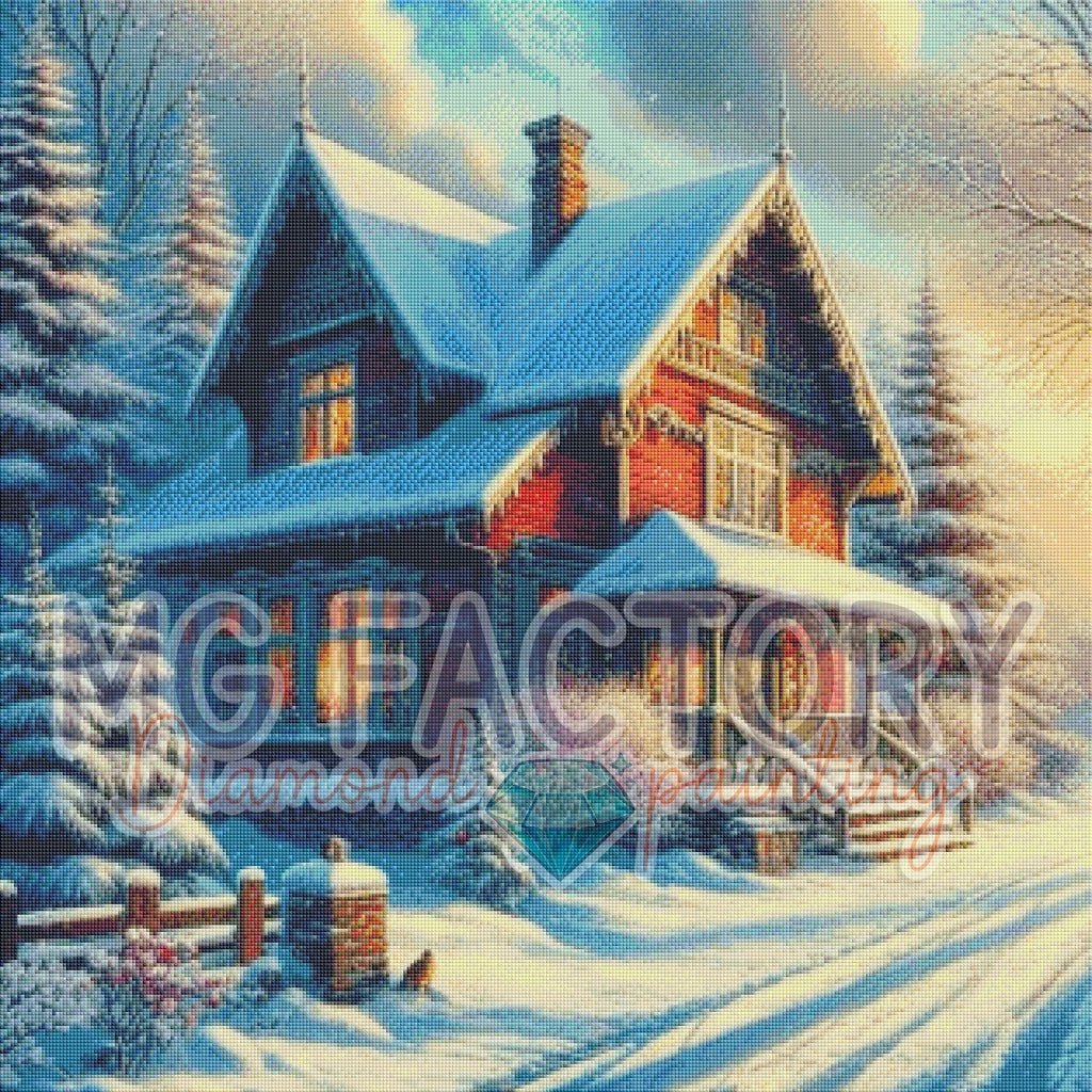 Toile Diamond Painting - Au bout du sentier de neige 80x80cm - MG Factory