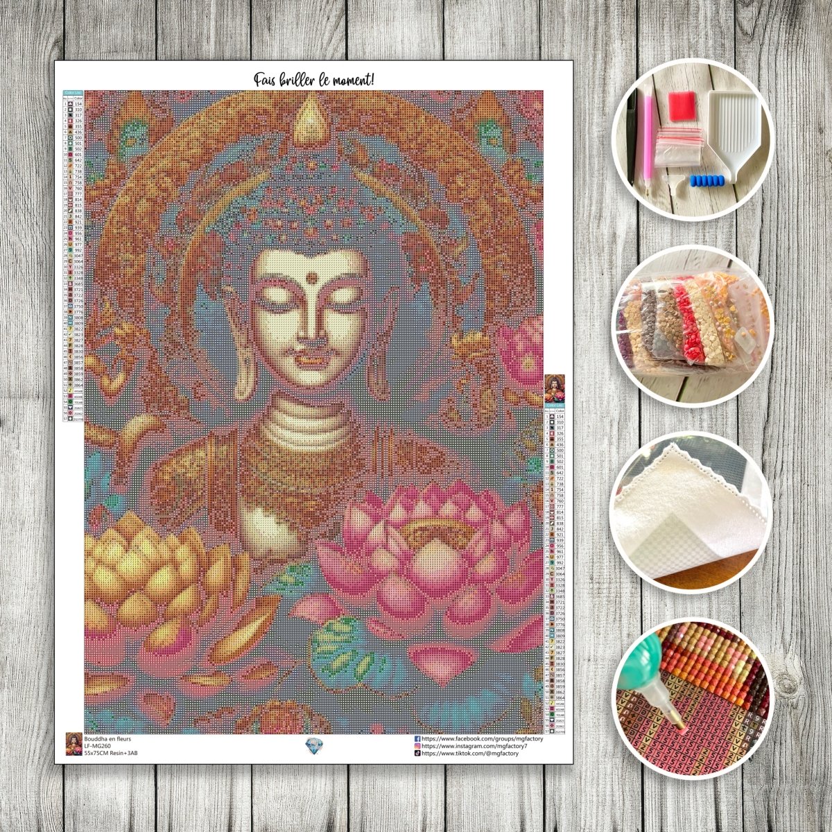 Toile Diamond Painting - Bouddha en fleurs 55x75cm - MG Factory