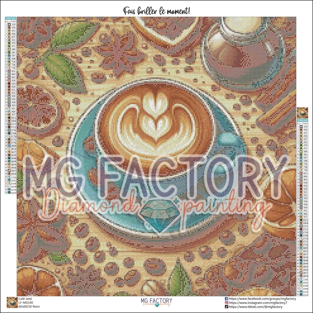 Toile Diamond Painting - Café latté 60x60cm - MG Factory