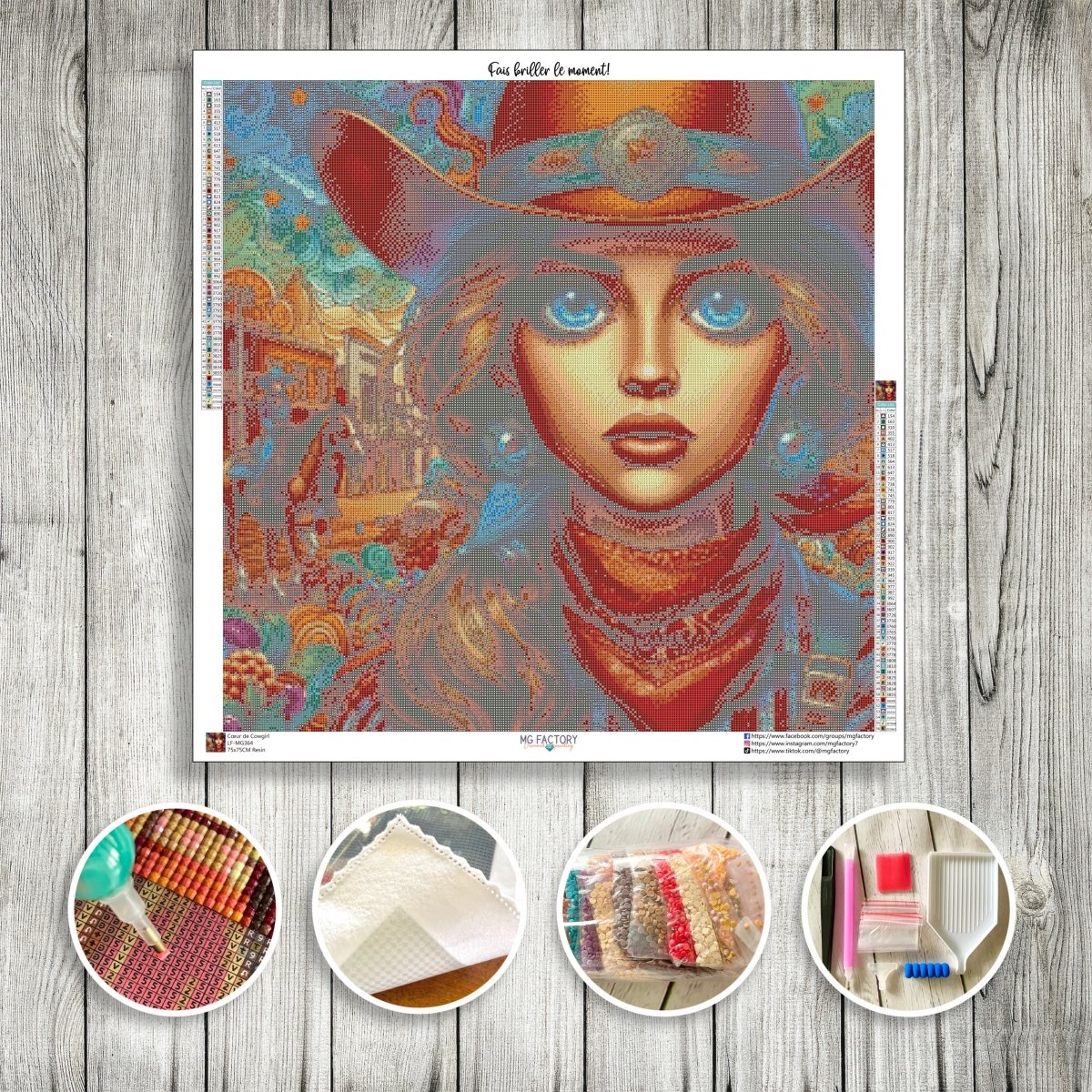 Toile Diamond Painting - Coeur de Cowgirl 75x75cm - MG Factory