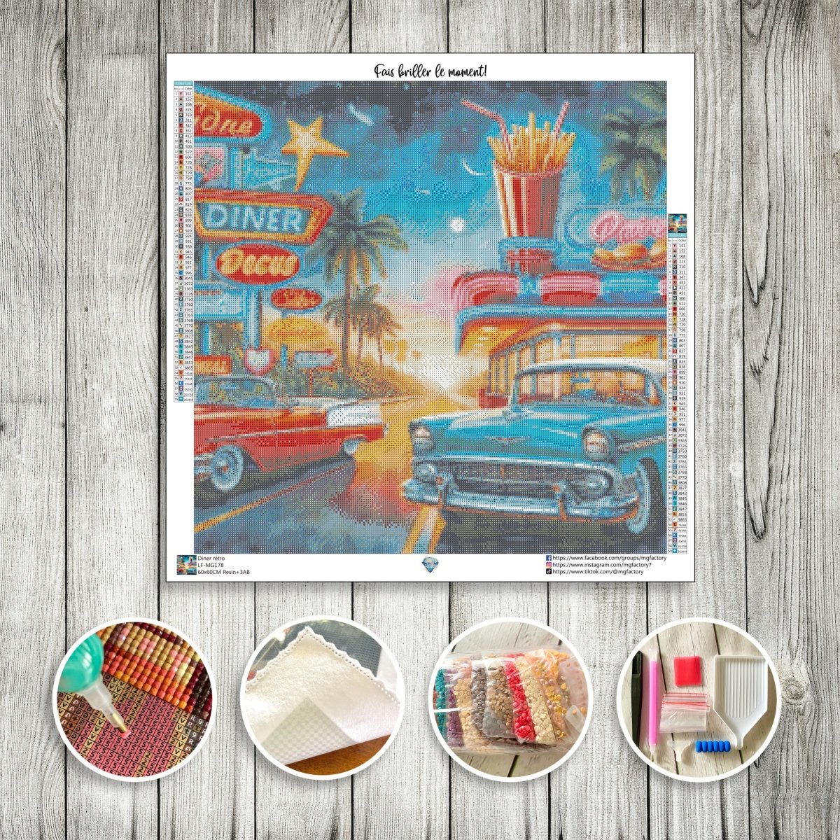 Toile Diamond Painting - Diner rétro 60x60cm - MG Factory