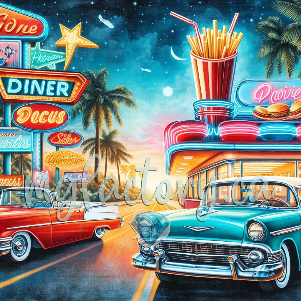 Toile Diamond Painting - Diner rétro 60x60cm - MG Factory