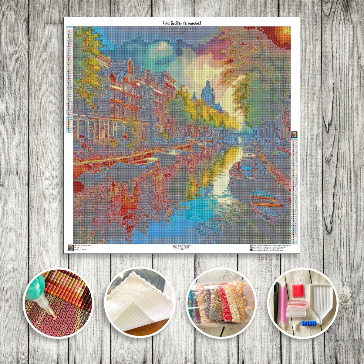 Toile Diamond Painting - Le canal d'Amsterdam 80x80cm - MG Factory