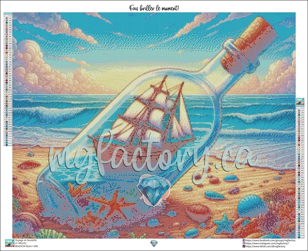 Toile Diamond Painting - Voyage en bouteille 80x65cm - MG Factory